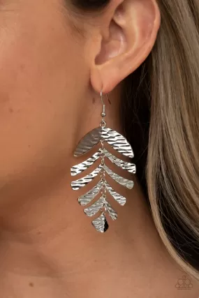 Paparazzi Earring ~ Palm Lagoon - Silver Palm Leaf Earring