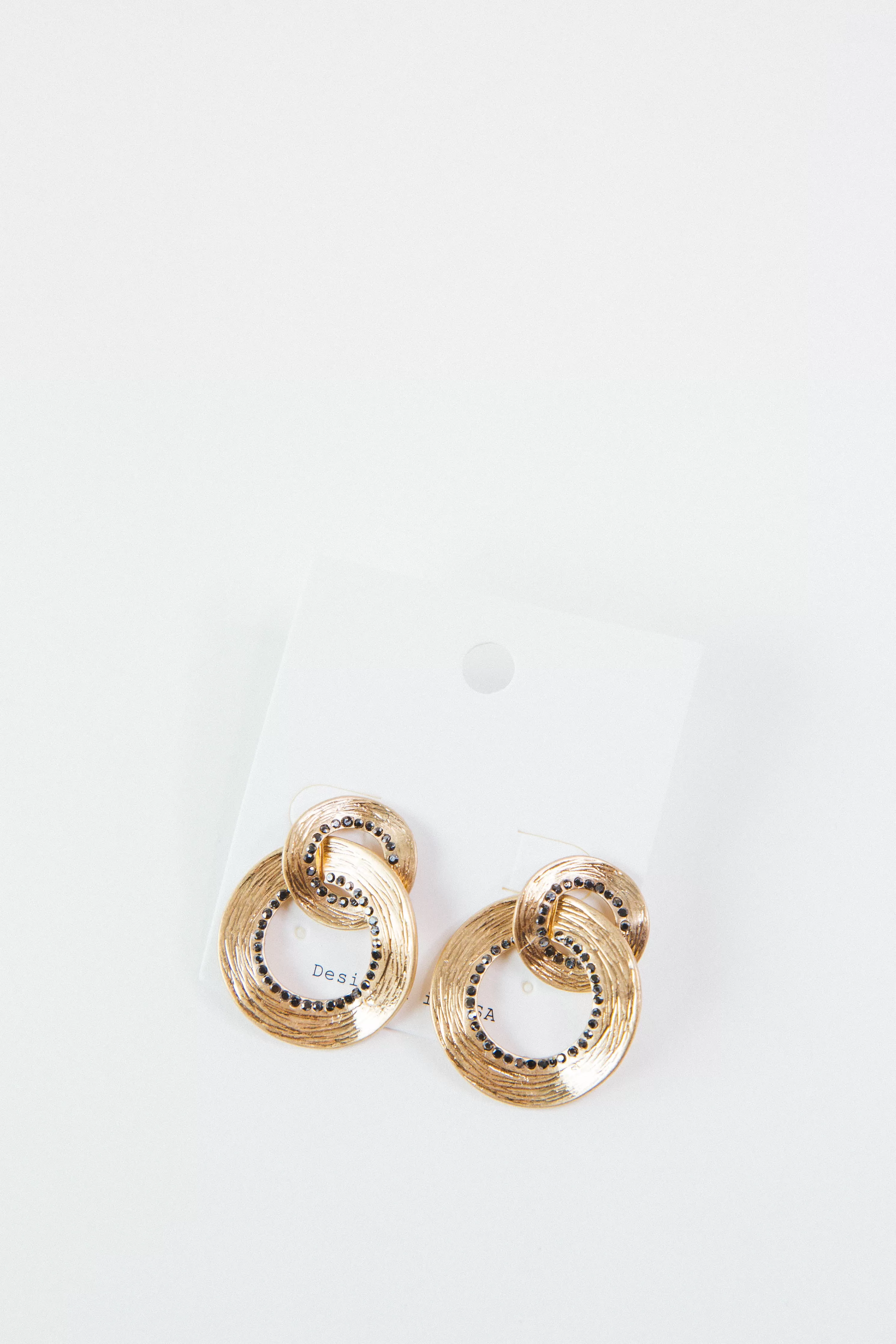 Pave Linked Double Texture Earring, Hematite/Gold