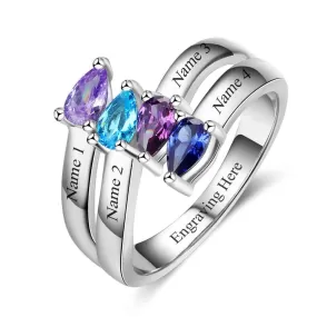 Personalized Gift for Friendship Engrave 4 Names Sister Birthstone Promise Rings 925 Sterling Silver Jewelry