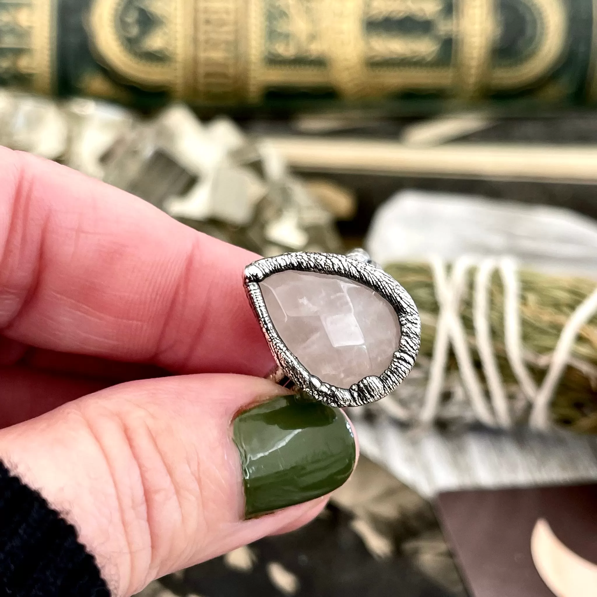 Pink Rose Quartz Ring in Fine Silver Size 6 7 8 9 / Foxlark Collection