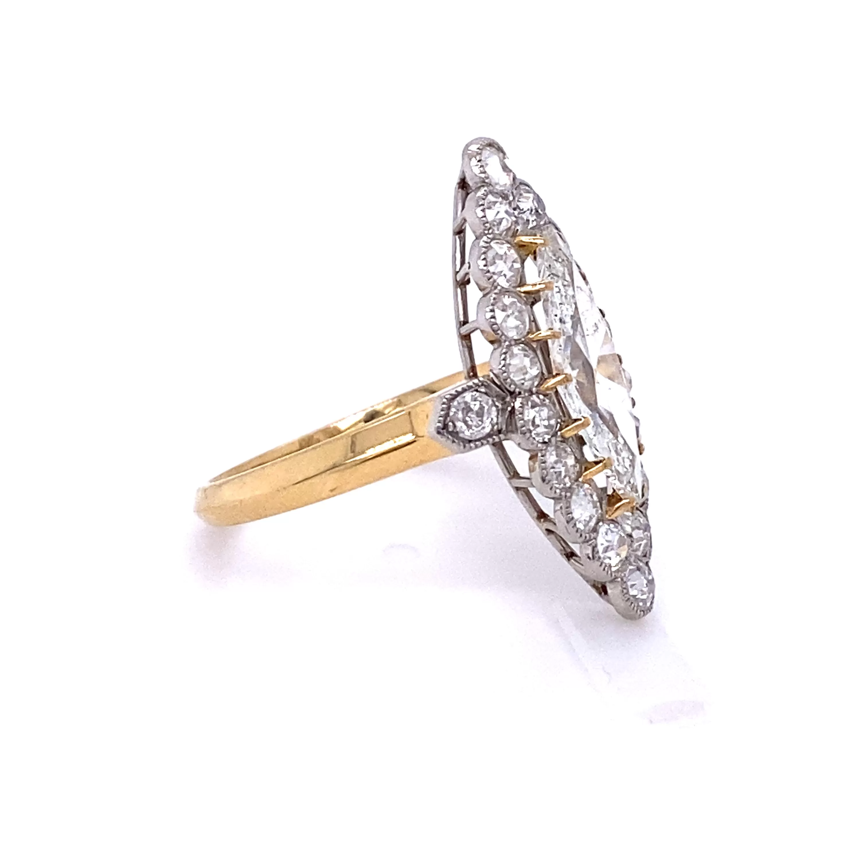 Platinum & 18KY Marquise Diamond Navette Ring