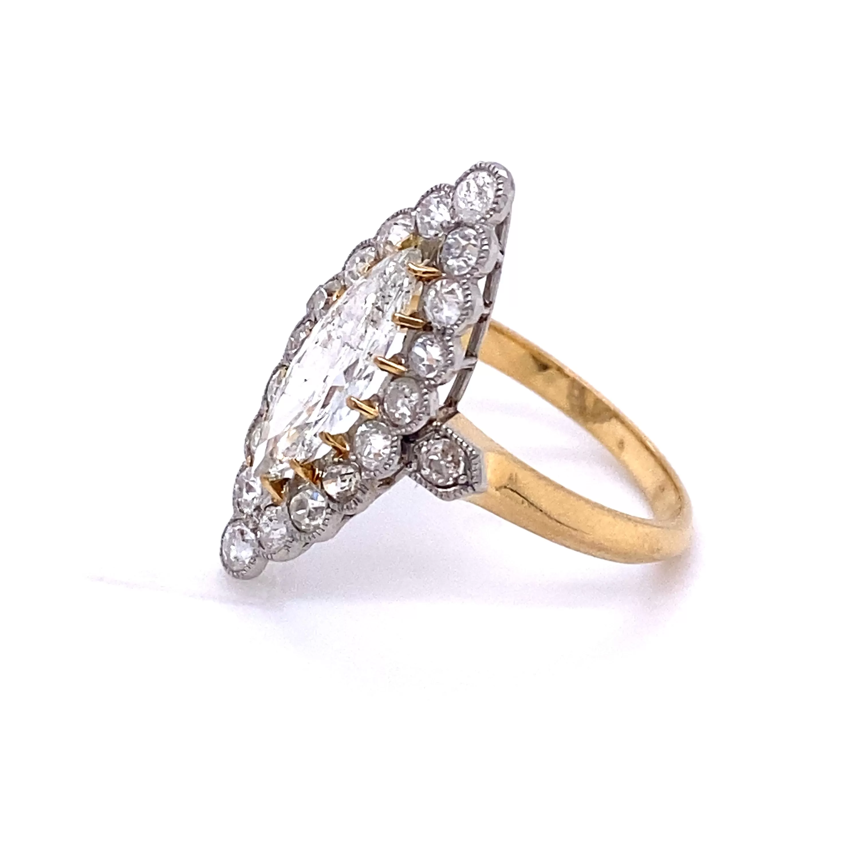 Platinum & 18KY Marquise Diamond Navette Ring