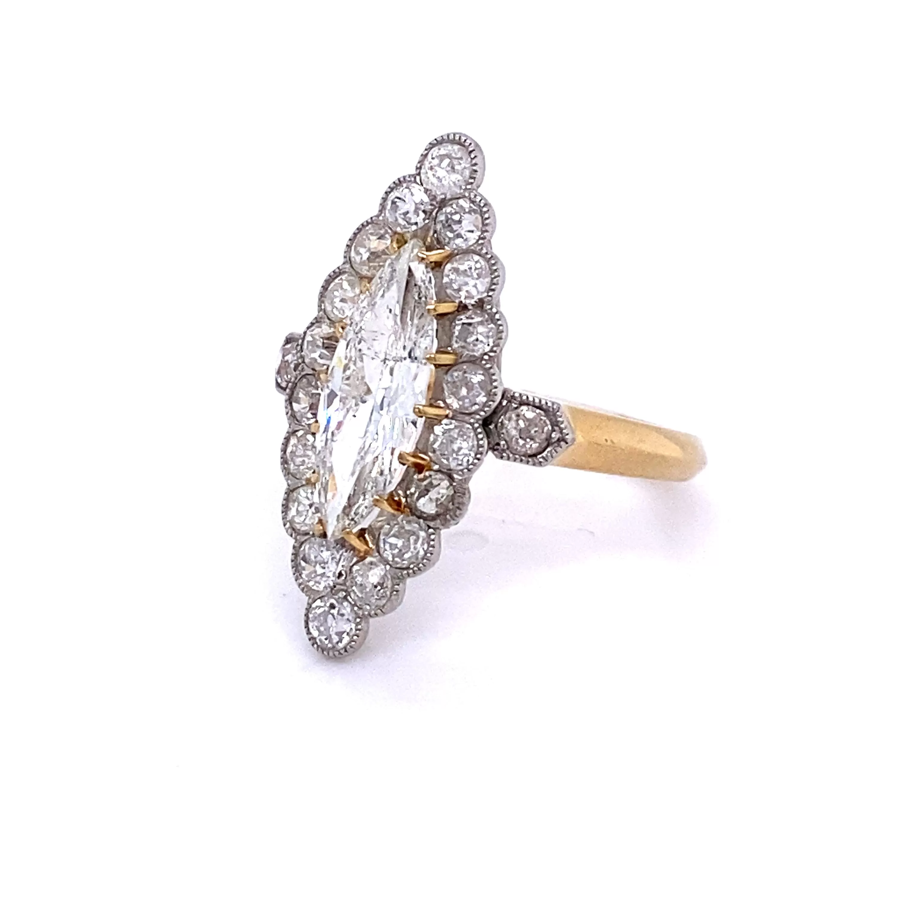 Platinum & 18KY Marquise Diamond Navette Ring