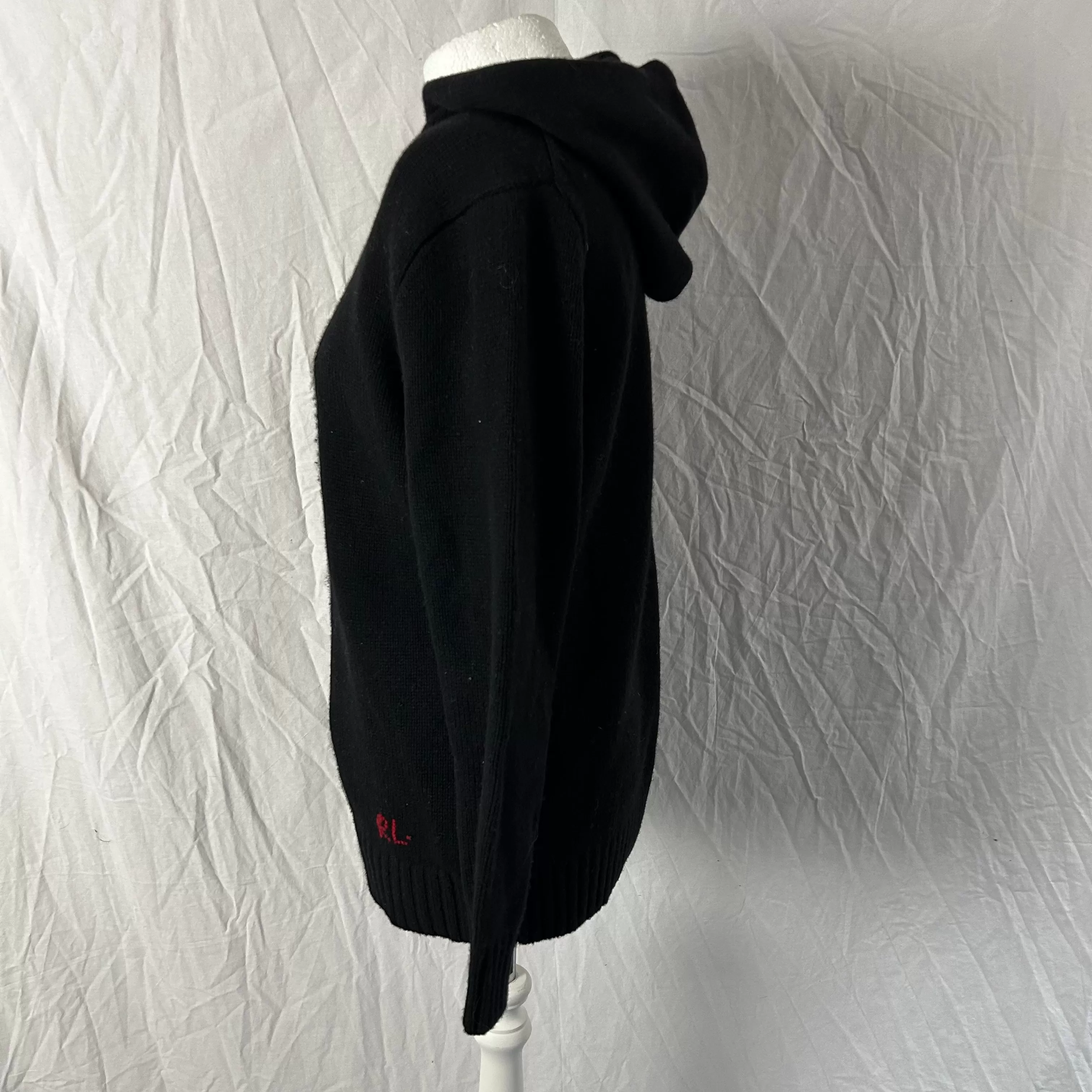 Polo Ralph Lauren  549 Black Wool & Cashmere Bear Hooded Sweater XS