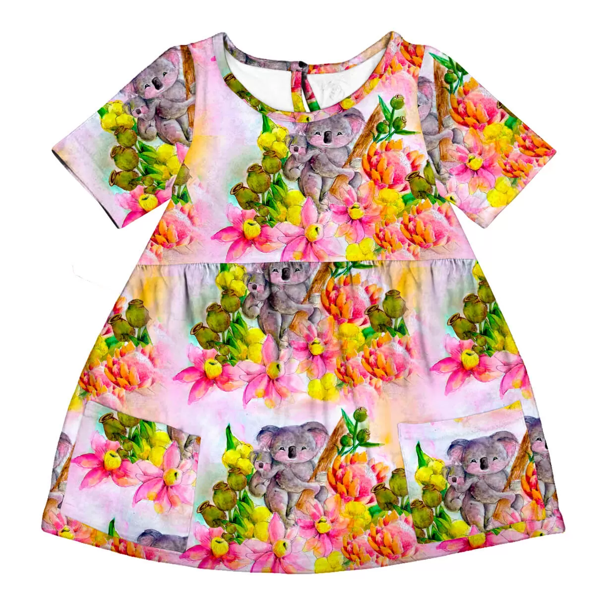 PREORDER Floral Koalas Short Sleeve Pocket Dress (Ships w/c 16th Sept)