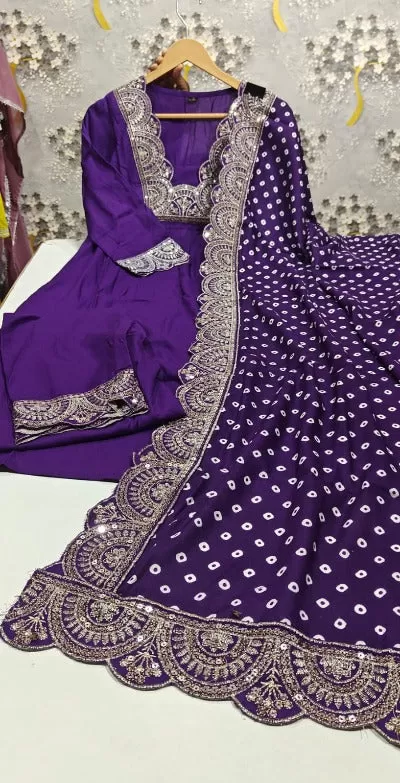 Purple Cotton Heavy  Embroidered Salwar Suit Set