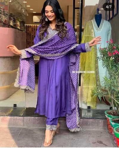 Purple Cotton Heavy  Embroidered Salwar Suit Set