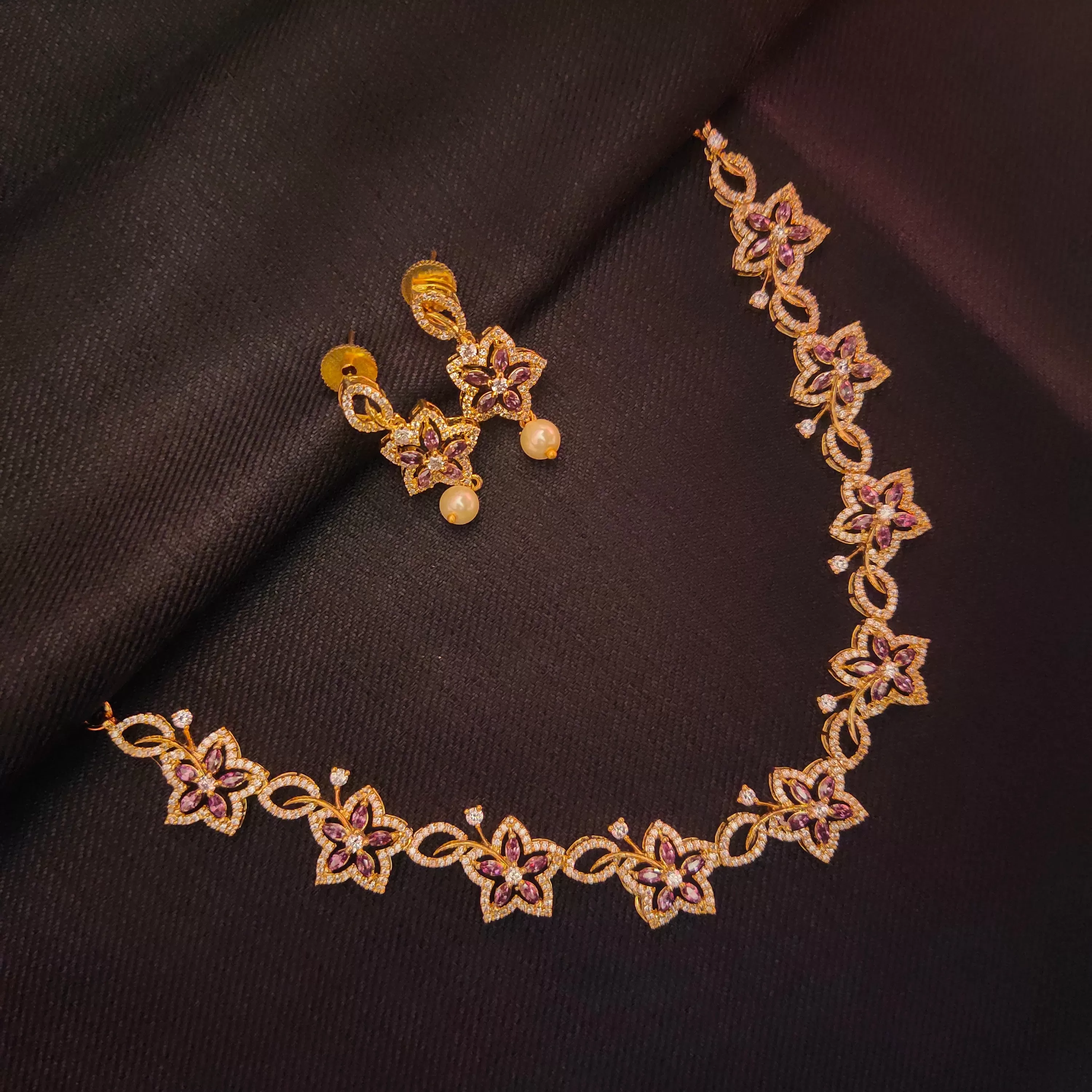 "Dazzle and Delight with the Purple Zircon Floret Necklace Set: Exquisite Beauty by ASP Fashion Jewellery 70073807"