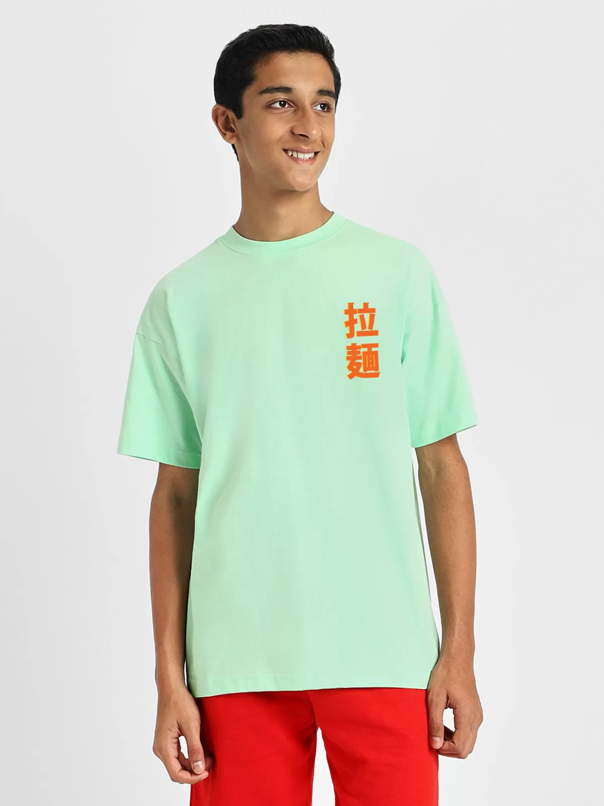 Ramen Noodle Green Oversized Graphic Back Printed Boys T-shirt