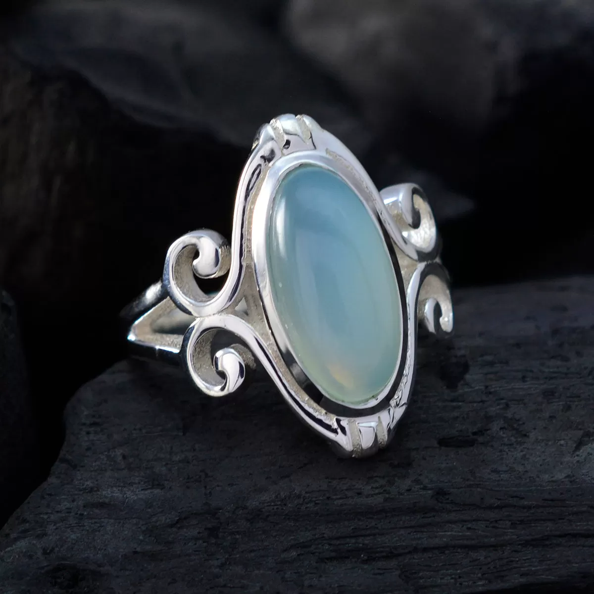 Refined Gemstone Aqua Chalcedony Sterling Silver Rings Good Jewelry