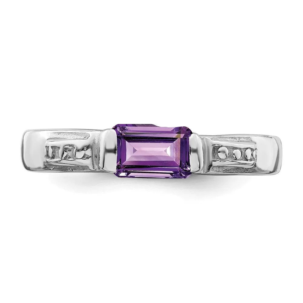 Rhodium-Plated Amethyst Ring in Sterling Silver