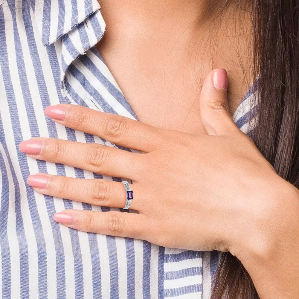 Rhodium-Plated Amethyst Ring in Sterling Silver