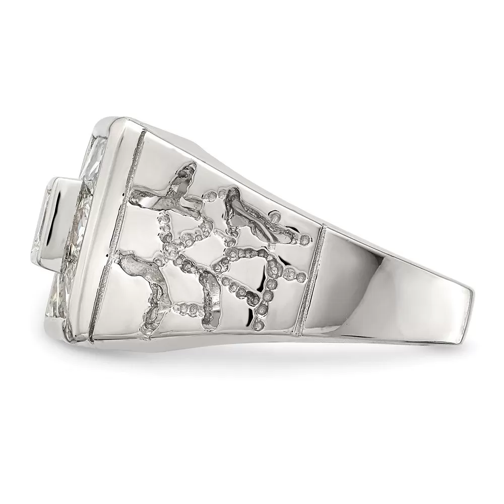 Rhodium Plated Men's Fashion CZ Ring in Sterling Silver