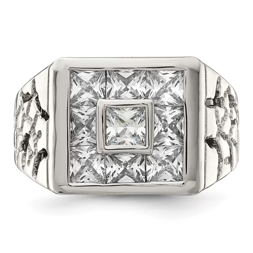 Rhodium Plated Men's Fashion CZ Ring in Sterling Silver