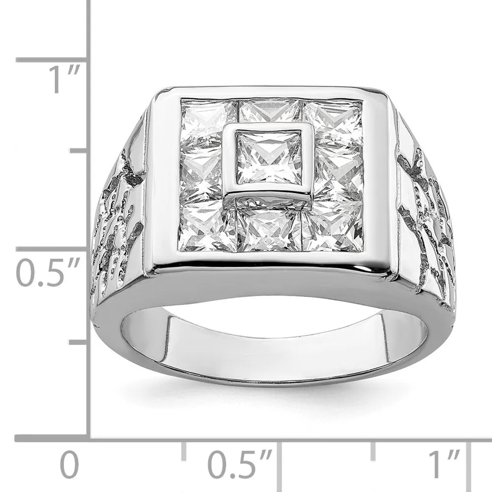 Rhodium Plated Men's Fashion CZ Ring in Sterling Silver