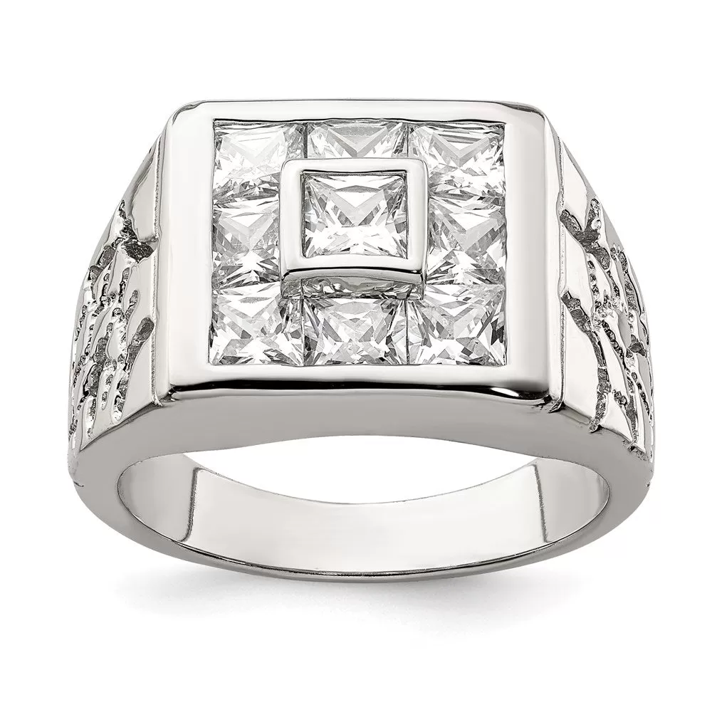 Rhodium Plated Men's Fashion CZ Ring in Sterling Silver