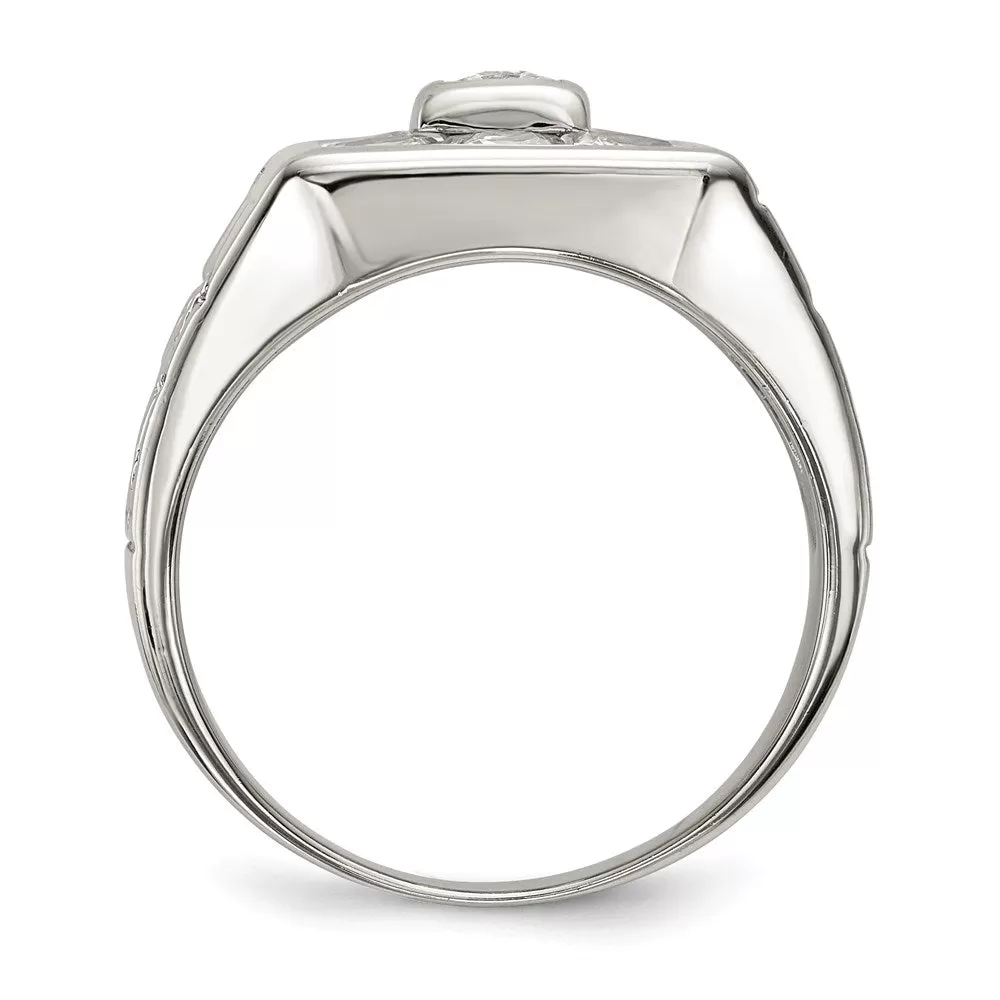 Rhodium Plated Men's Fashion CZ Ring in Sterling Silver