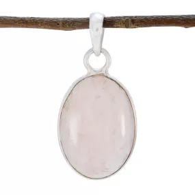 Riyo Elegant Gemstone Oval Cabochon Pink Rose Quartz Sterling Silver Pendant Gift For Christmas