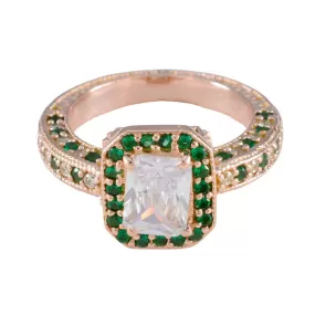 Riyo Exporter Silver Ring With Rose Gold Plating Emerald CZ Stone Octagon Shape Prong Setting Fashion Jewelry Black Friday Ring