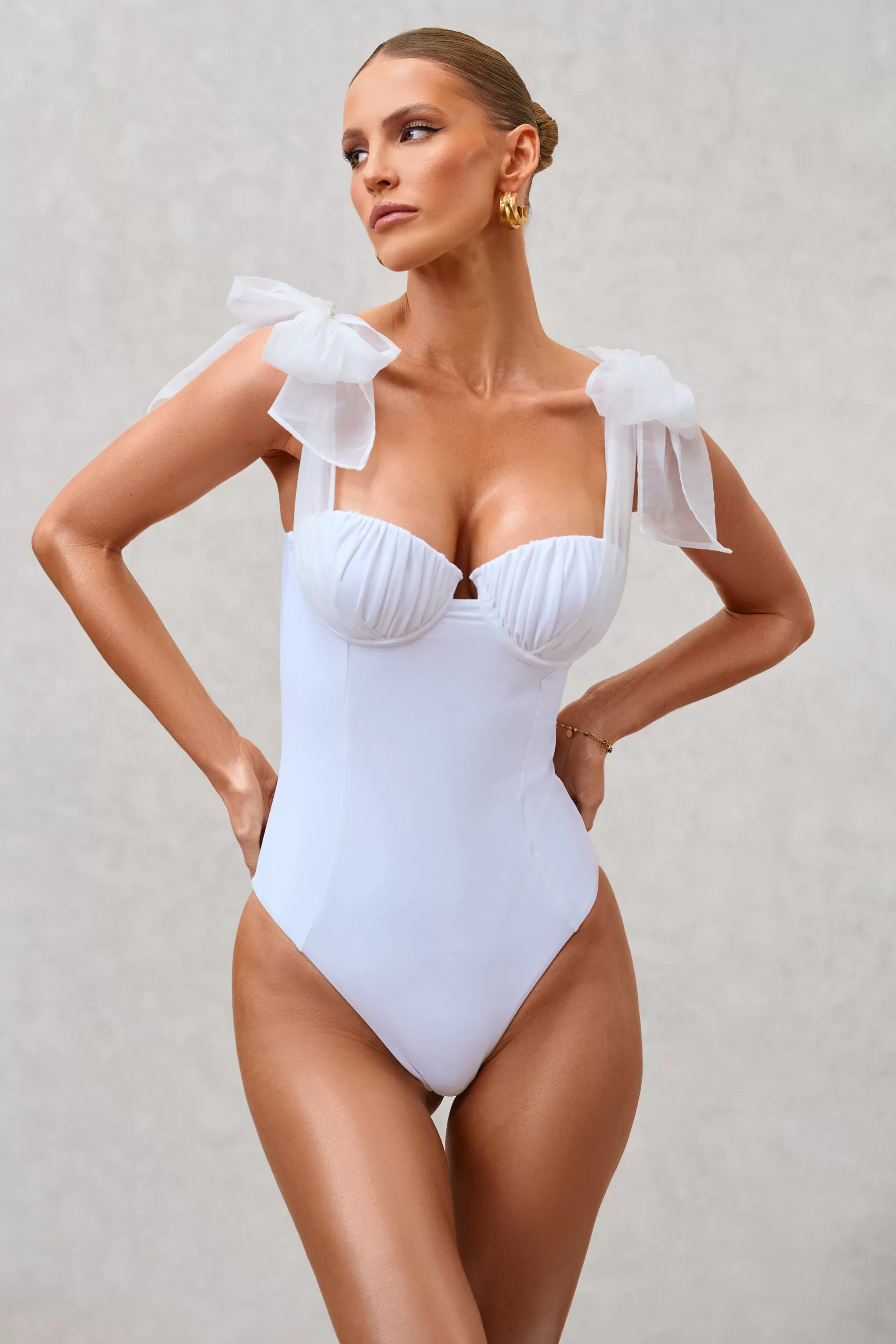 Sheer Bliss | White Swimsuit With Organza Bows