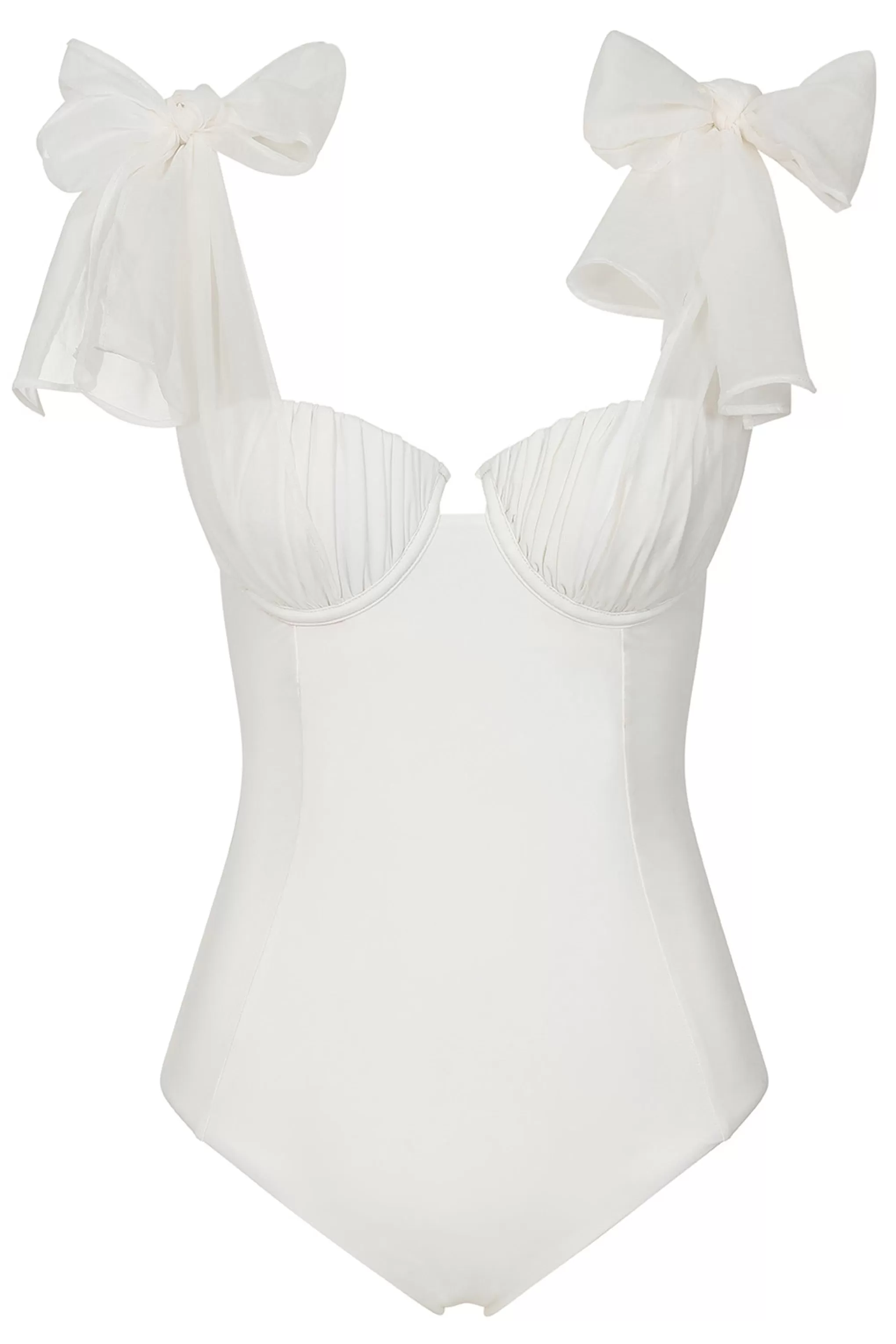 Sheer Bliss | White Swimsuit With Organza Bows