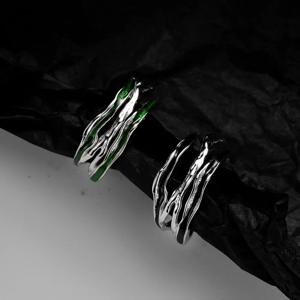 Skeleton Shaped Silver Enamel Band Ring