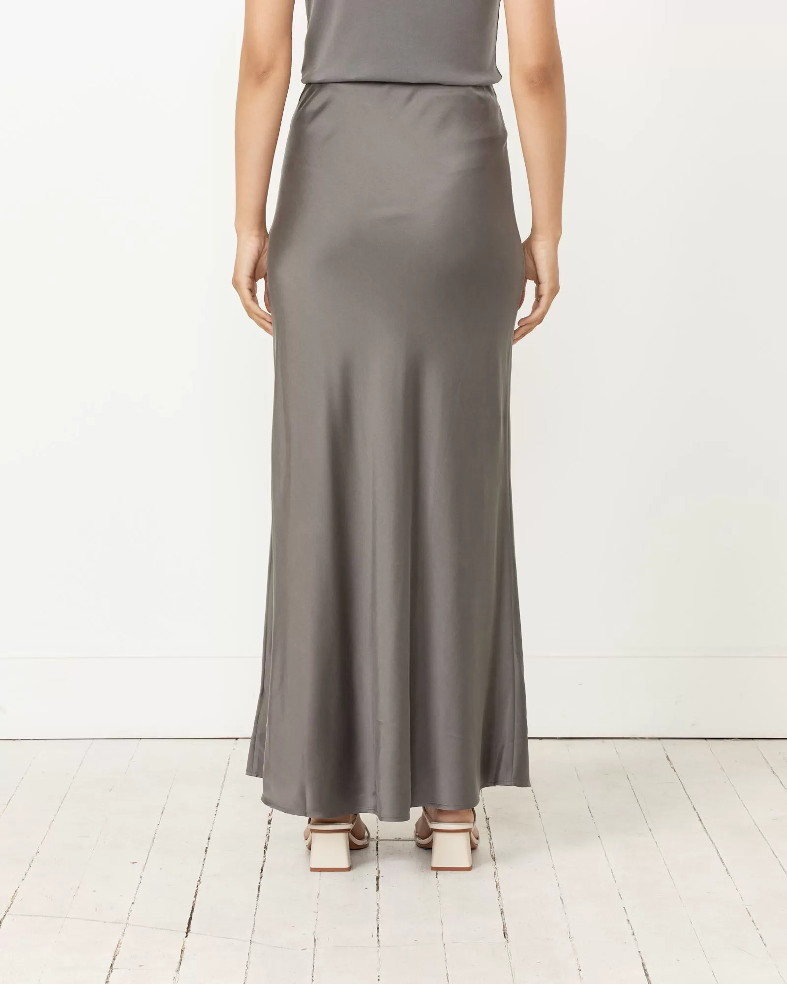 Soft Silk Maxi Skirt in Pewter Grey