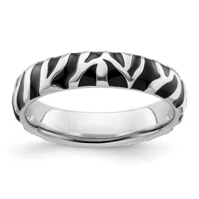 Stackable Expressions Polished Enameled Animal Print Ring in Sterling Silver