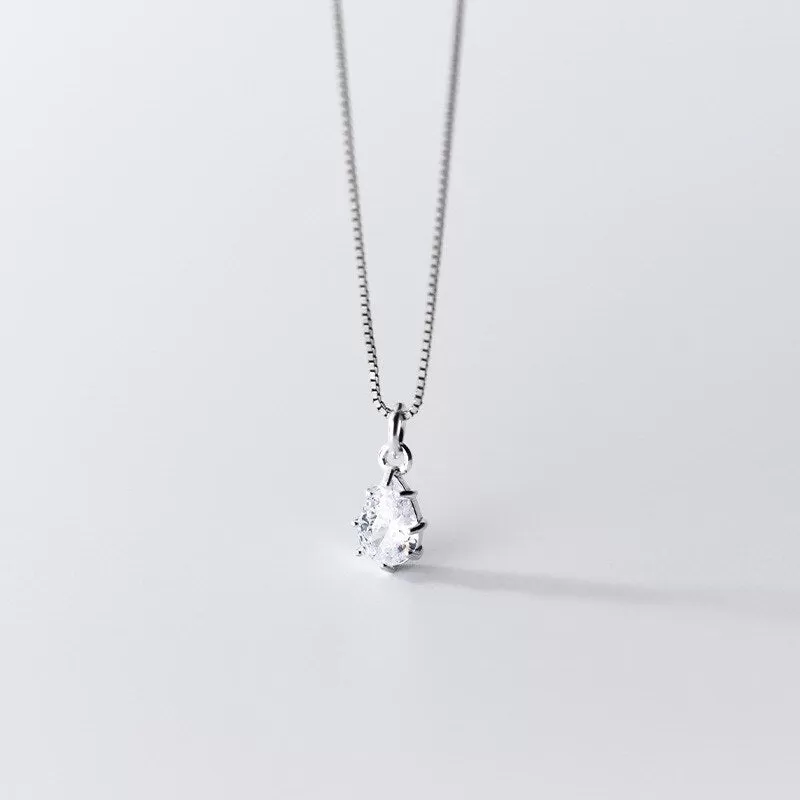 Sterling Silver Women Water Drop Shiny Pendant