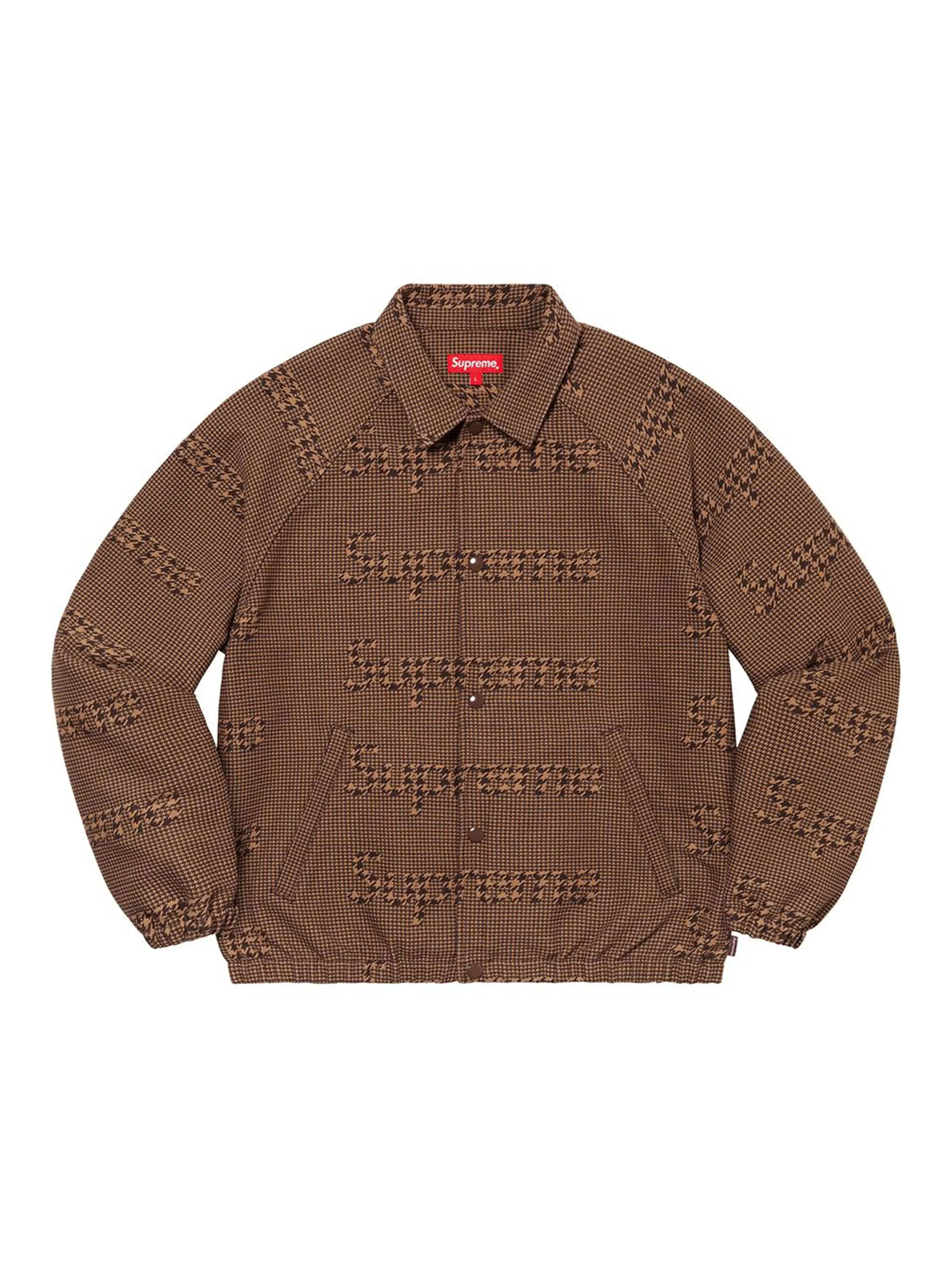 Supreme Houndstooth Logos Snap Front Jacket Brown [FW20]