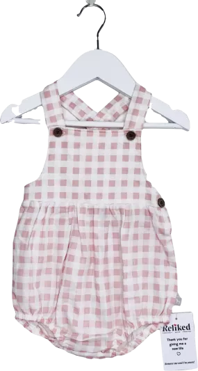 The Little Tailor Pink Gingham Print Cotton Shorty Dungaree Romper 9-12 Months