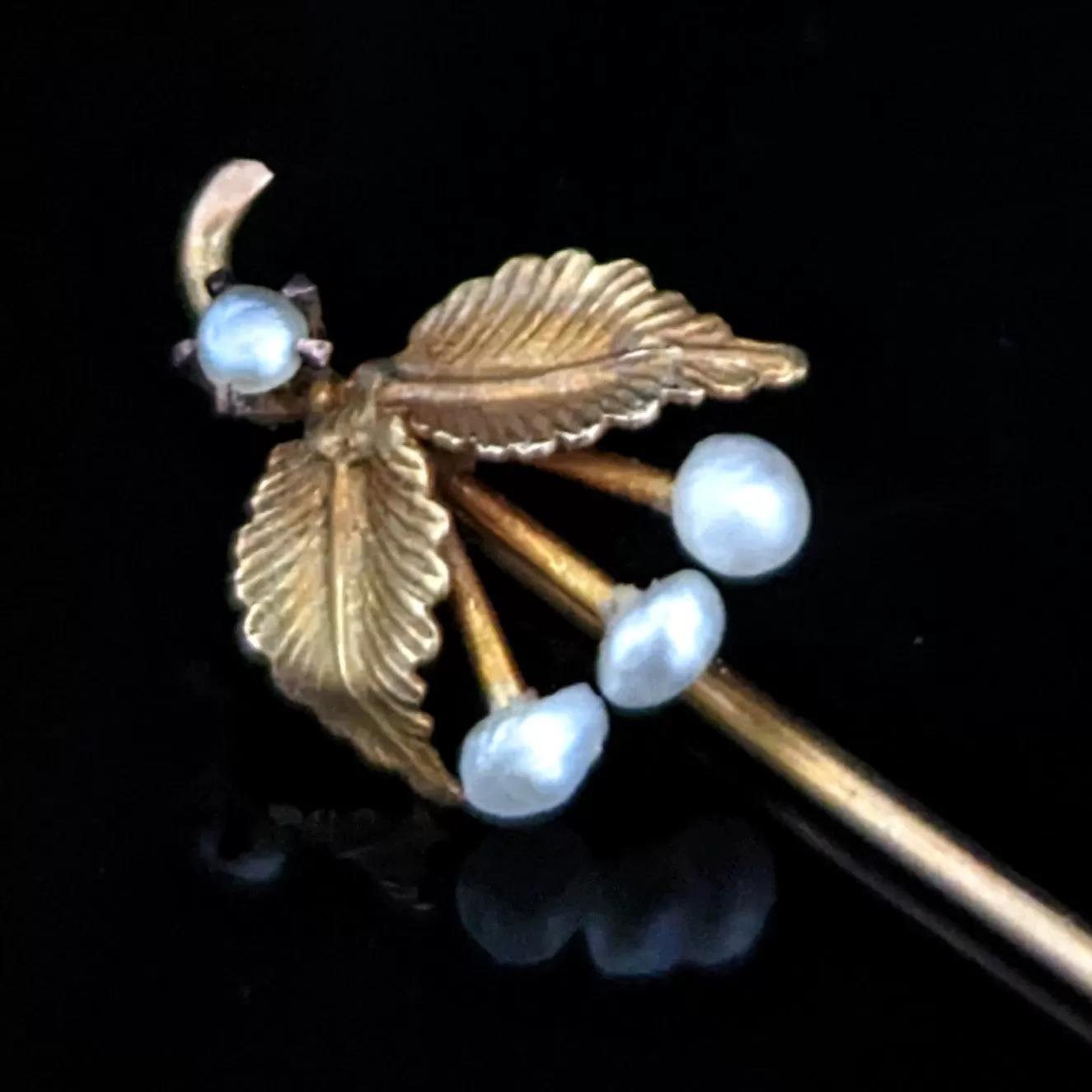 The Sitka - Victorian Era Seed Pearl 10k Gold Cherry Stick Pin