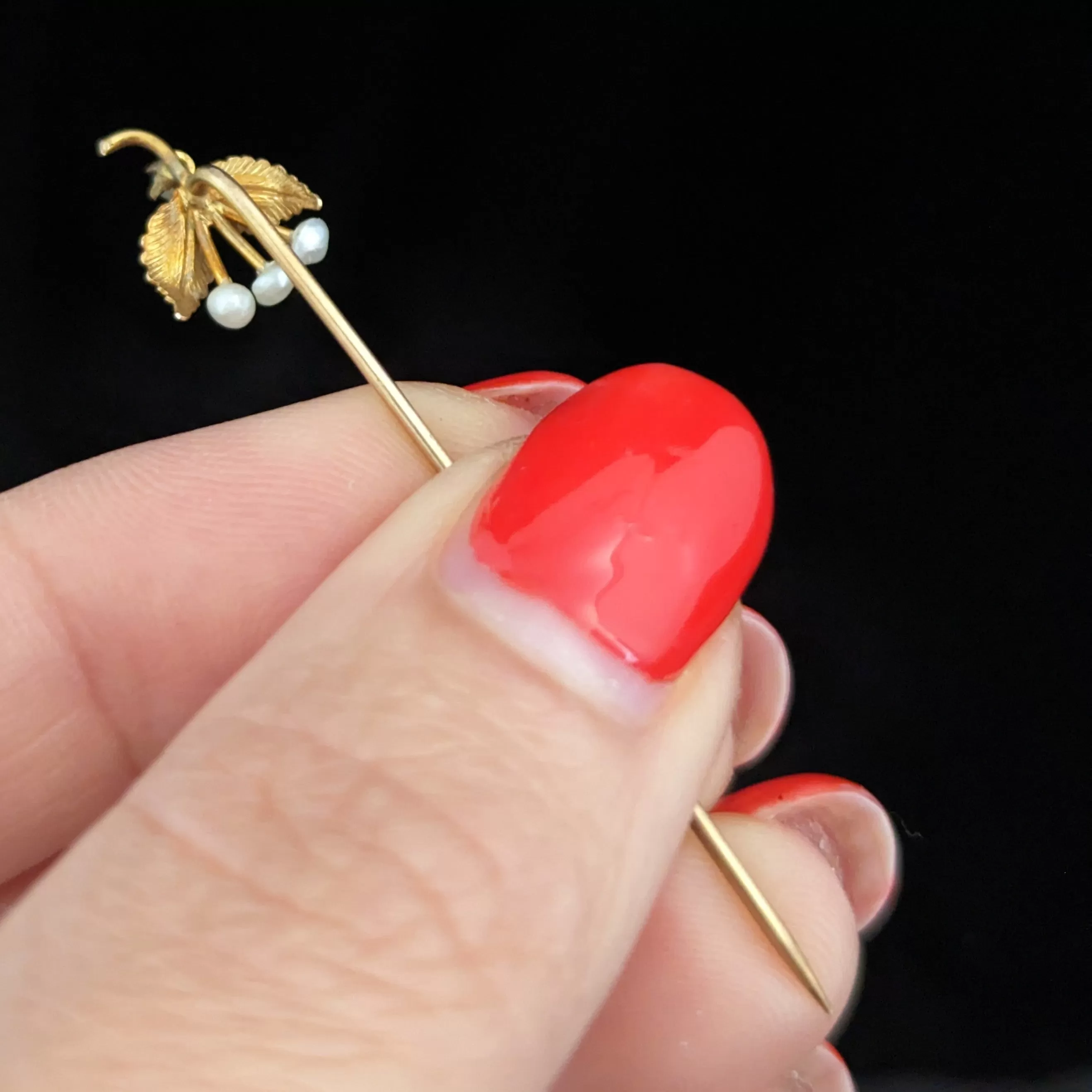 The Sitka - Victorian Era Seed Pearl 10k Gold Cherry Stick Pin