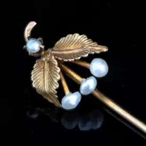 The Sitka - Victorian Era Seed Pearl 10k Gold Cherry Stick Pin