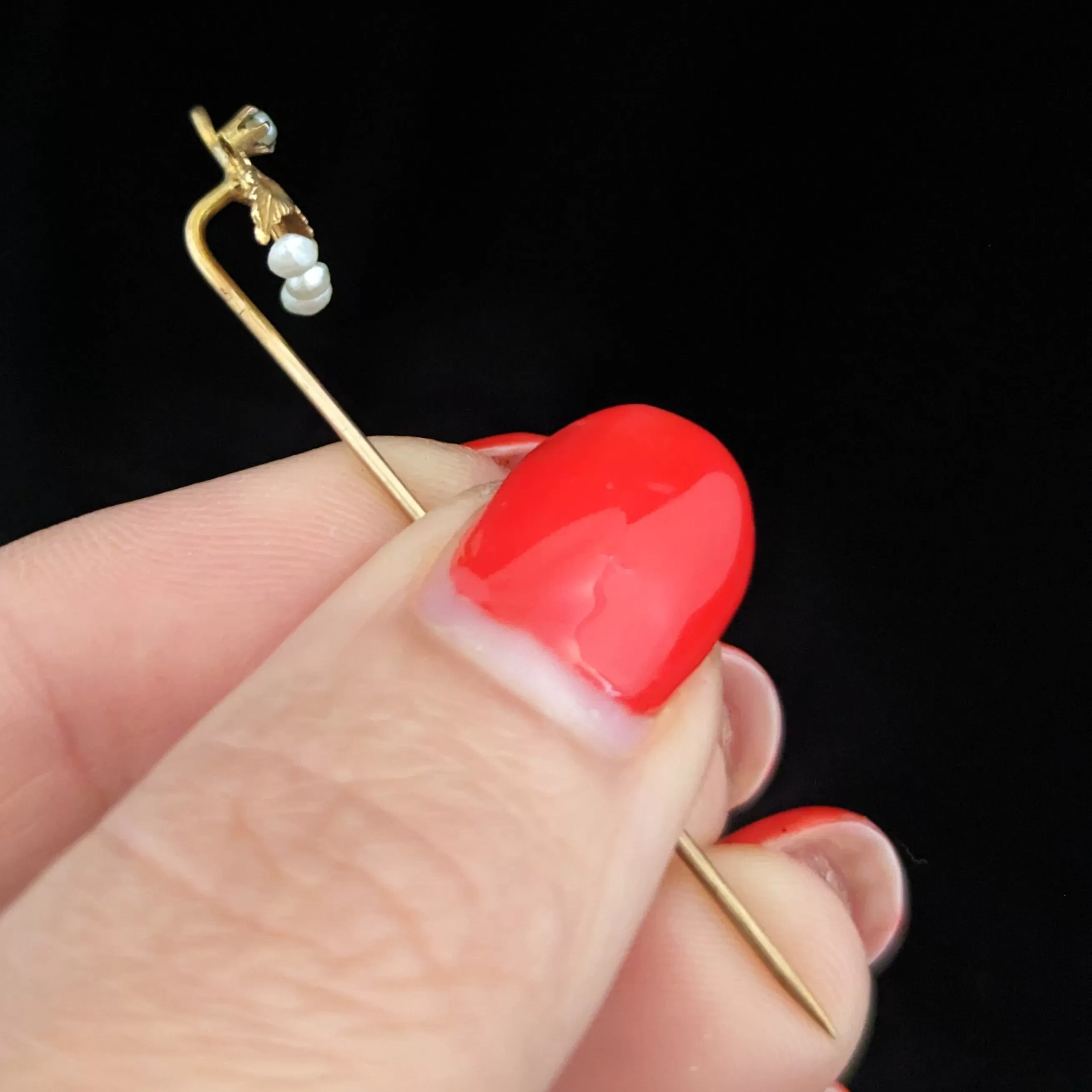 The Sitka - Victorian Era Seed Pearl 10k Gold Cherry Stick Pin