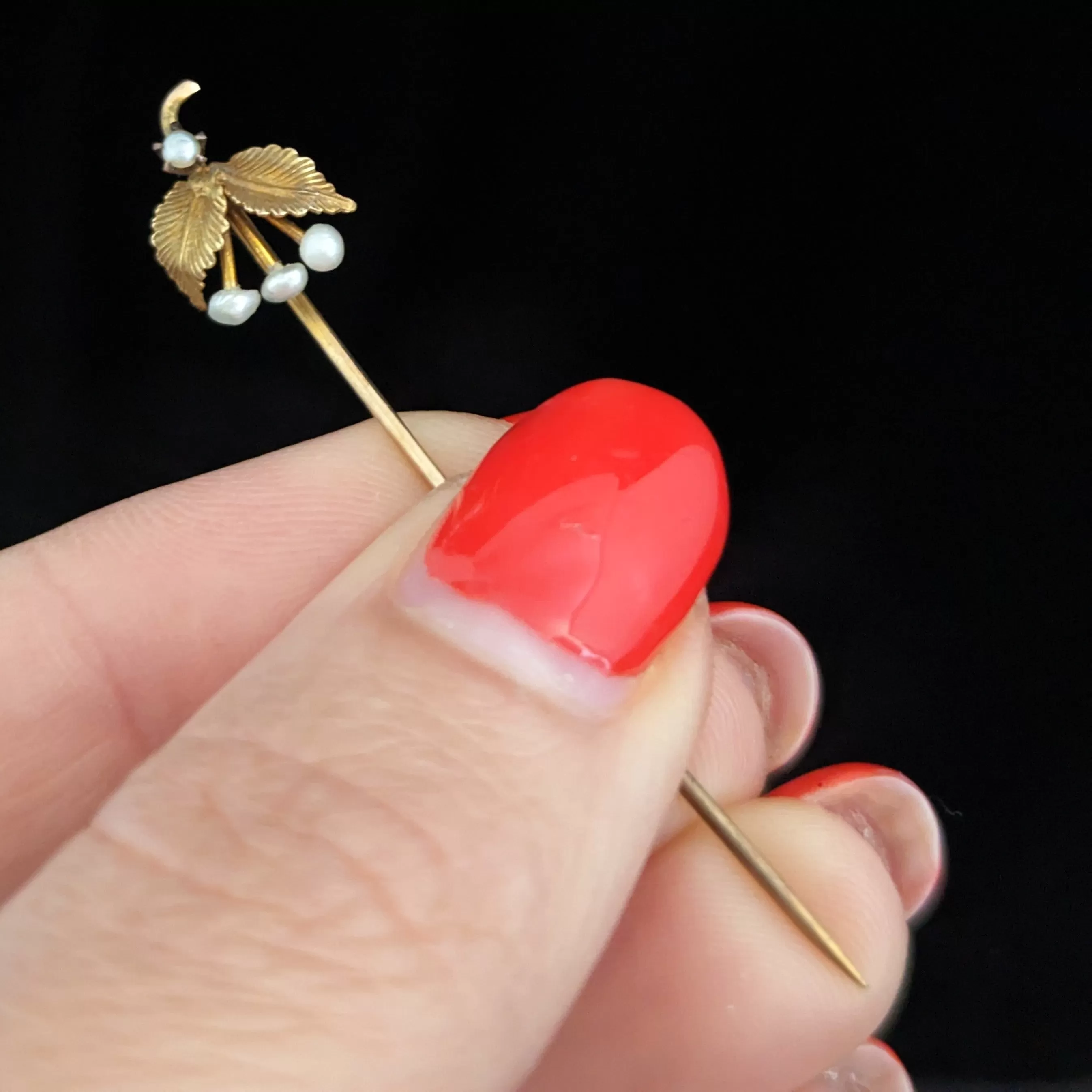 The Sitka - Victorian Era Seed Pearl 10k Gold Cherry Stick Pin