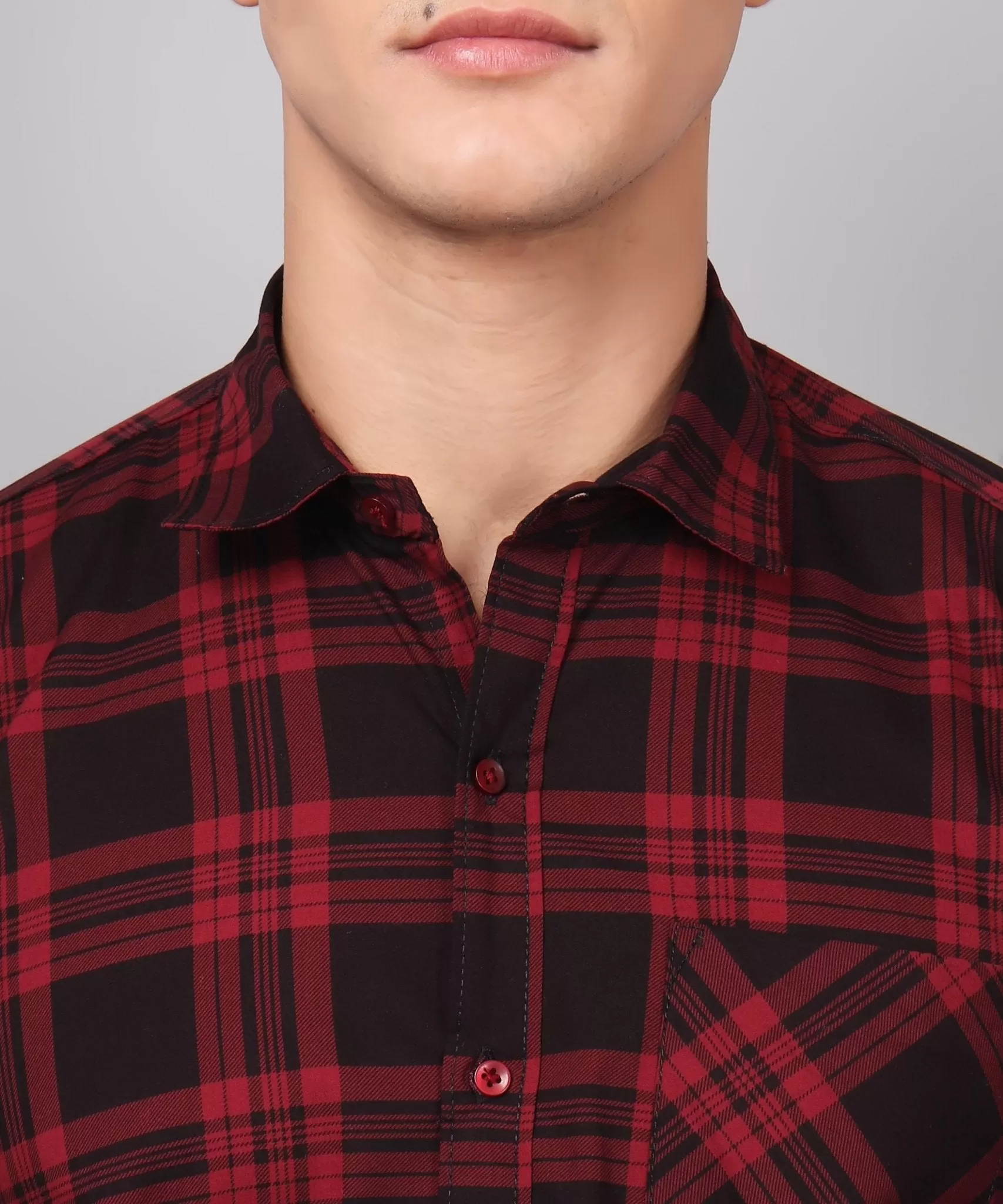 TryBuy Premium Red Black Checks Button-Up Shirt For Men