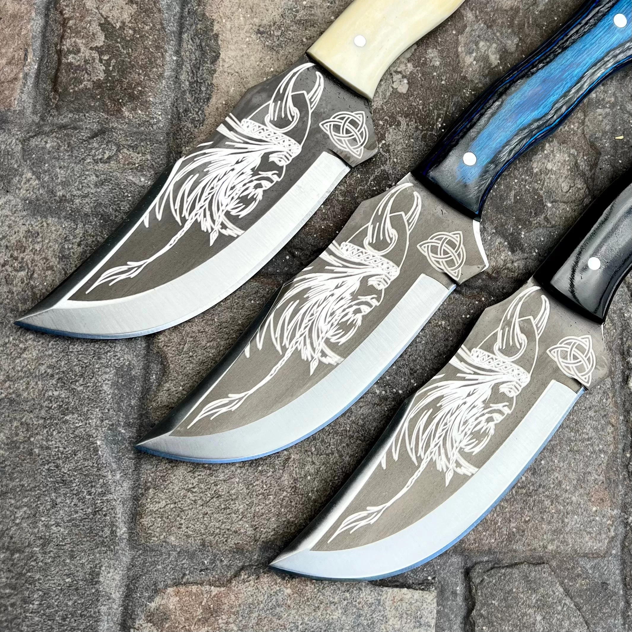 Viking Warrior - Rough Rider Series - D2 Steel - Blue & Black Wood - Horizontal & Vertical Carry - 10 inches - CUS21