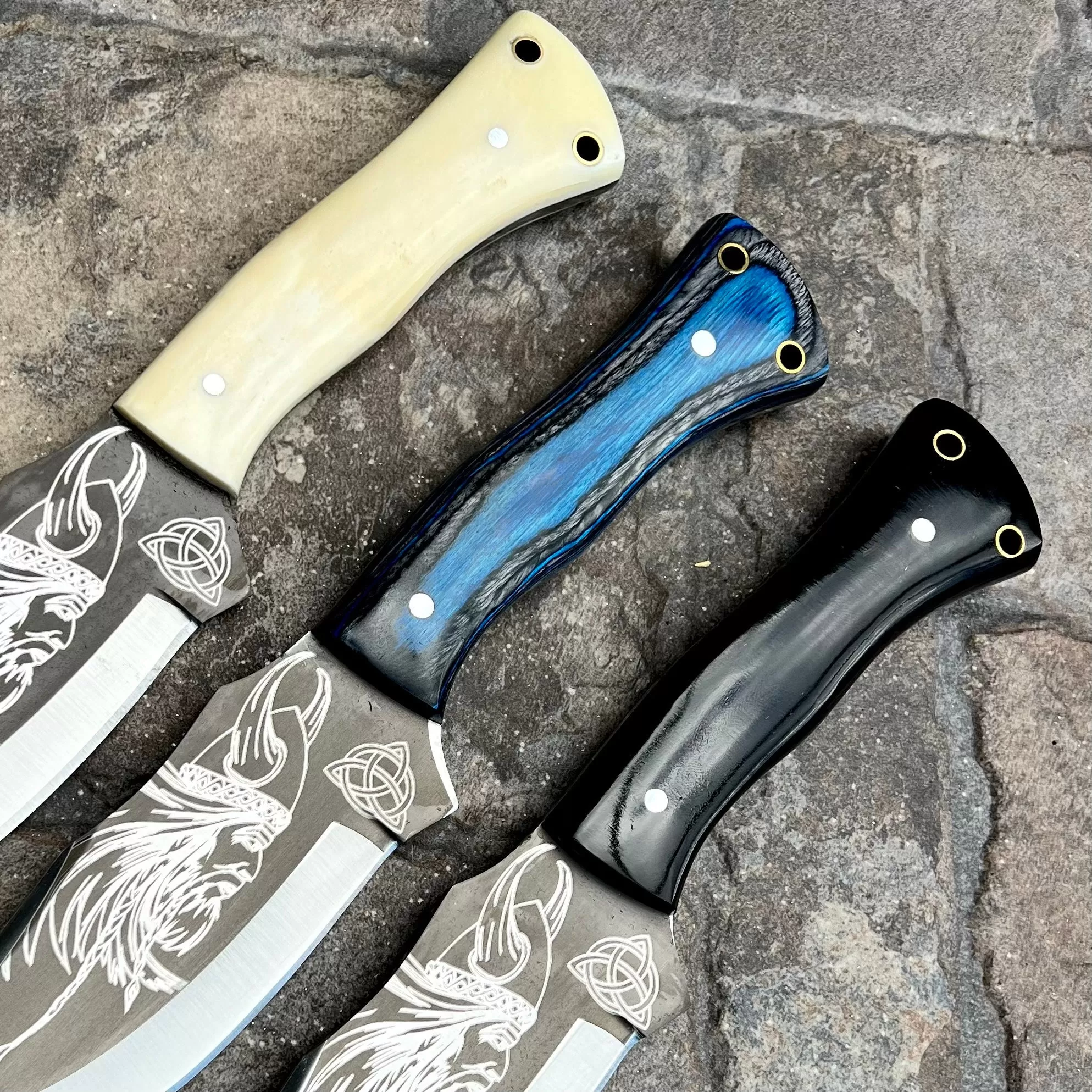 Viking Warrior - Rough Rider Series - D2 Steel - Blue & Black Wood - Horizontal & Vertical Carry - 10 inches - CUS21