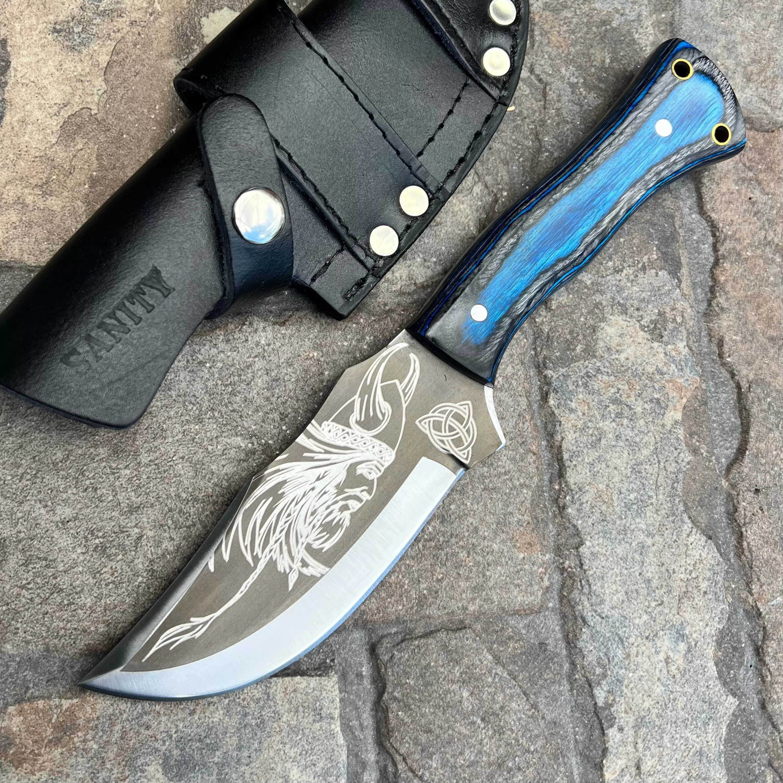 Viking Warrior - Rough Rider Series - D2 Steel - Blue & Black Wood - Horizontal & Vertical Carry - 10 inches - CUS21