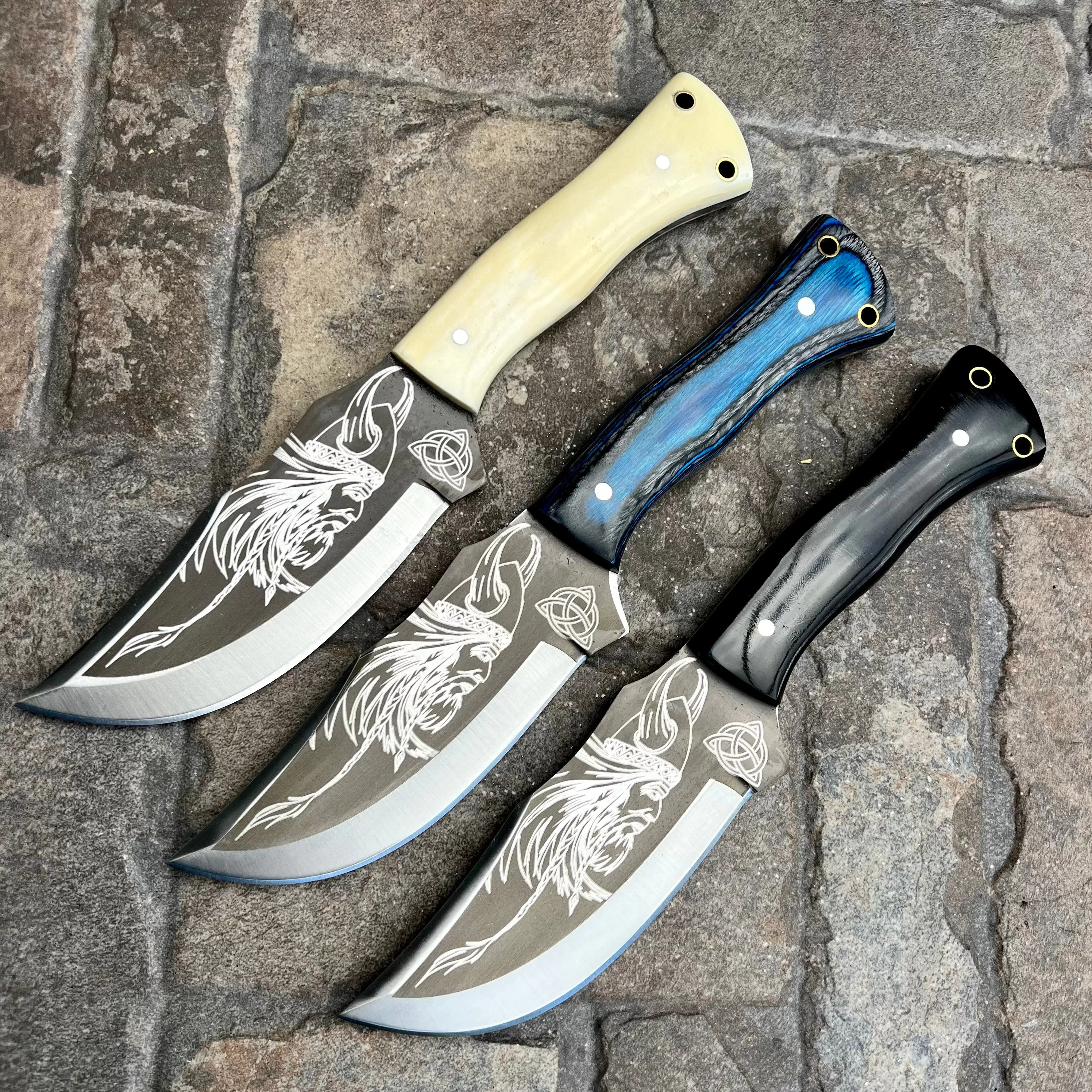 Viking Warrior - Rough Rider Series - D2 Steel - Blue & Black Wood - Horizontal & Vertical Carry - 10 inches - CUS21