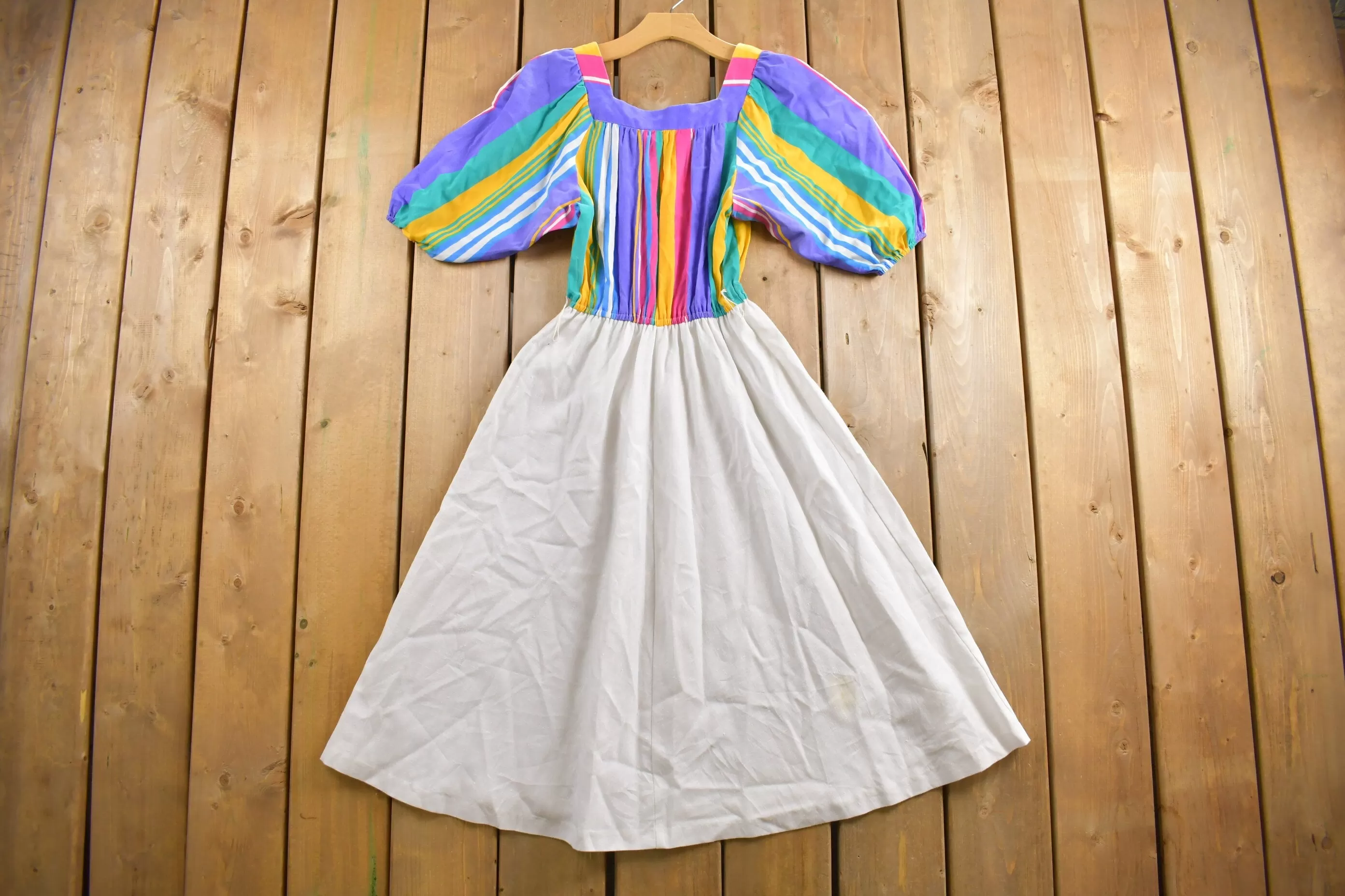 Vintage 1960s Rainbow Dress / Halter Top / Florentine Collar / True Vintage Dress / Summer Dress / Party Dress