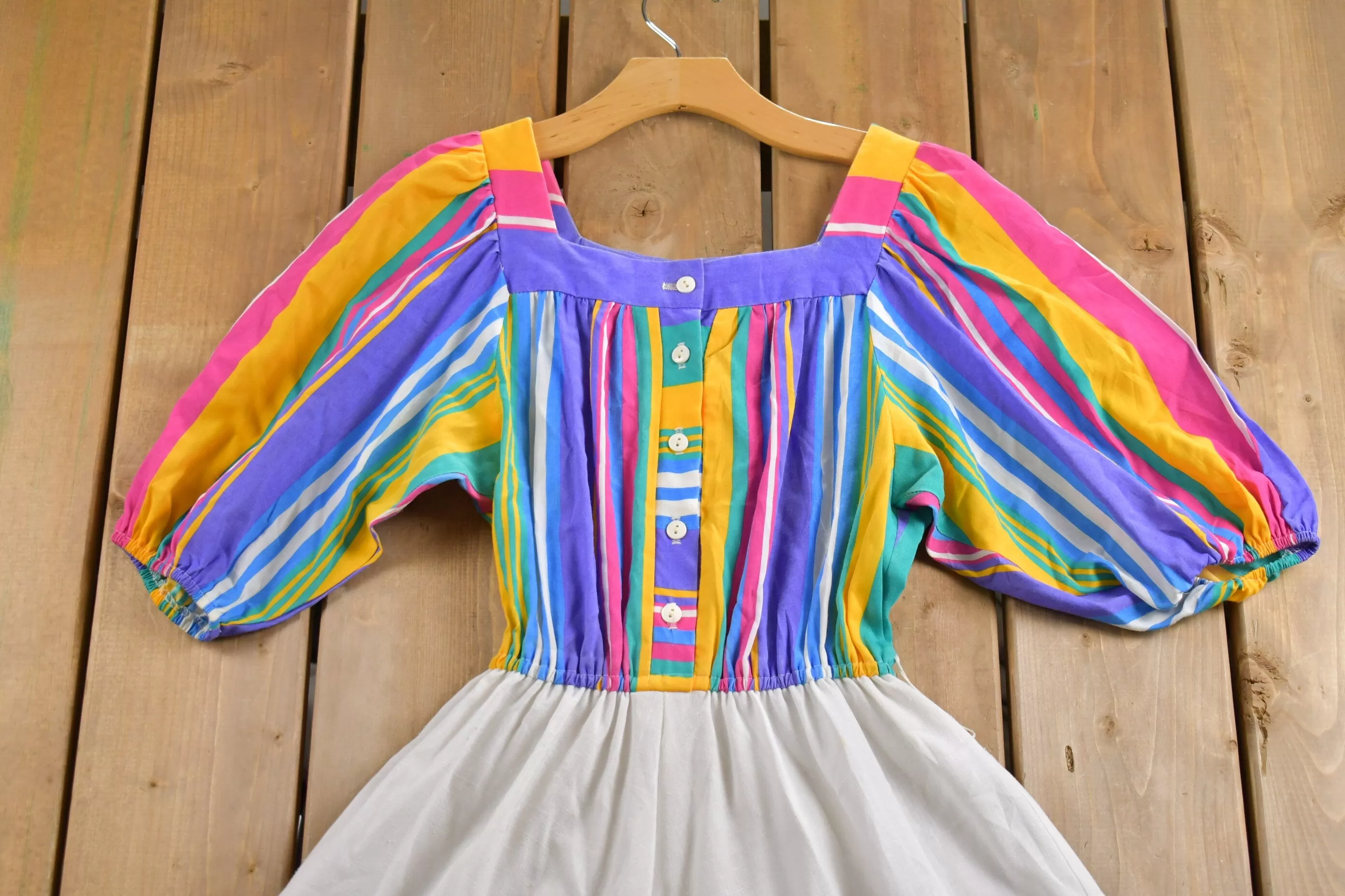 Vintage 1960s Rainbow Dress / Halter Top / Florentine Collar / True Vintage Dress / Summer Dress / Party Dress