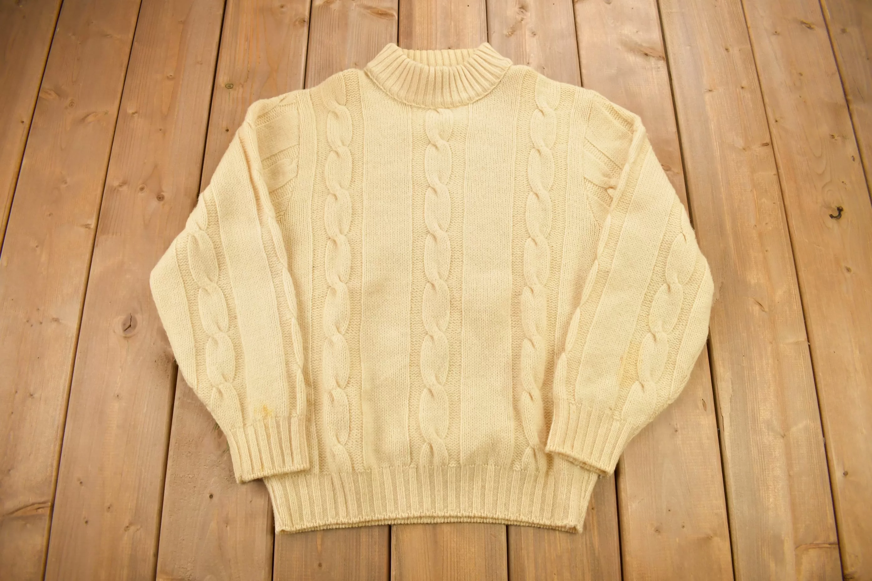 Vintage 1970s Towncraft Penneys Cable Knit Mockneck Sweater / True Vintage / Virgin Wool / Streetwear