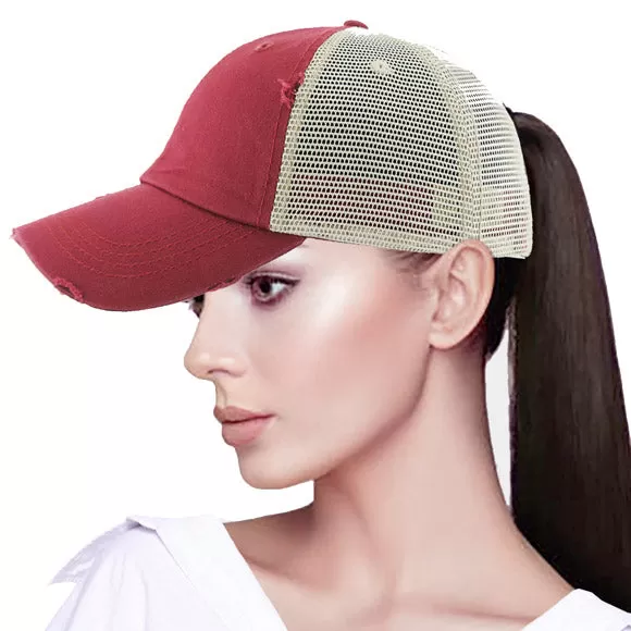 Vintage Distressed Mesh Back Ponytail Baseball Cap