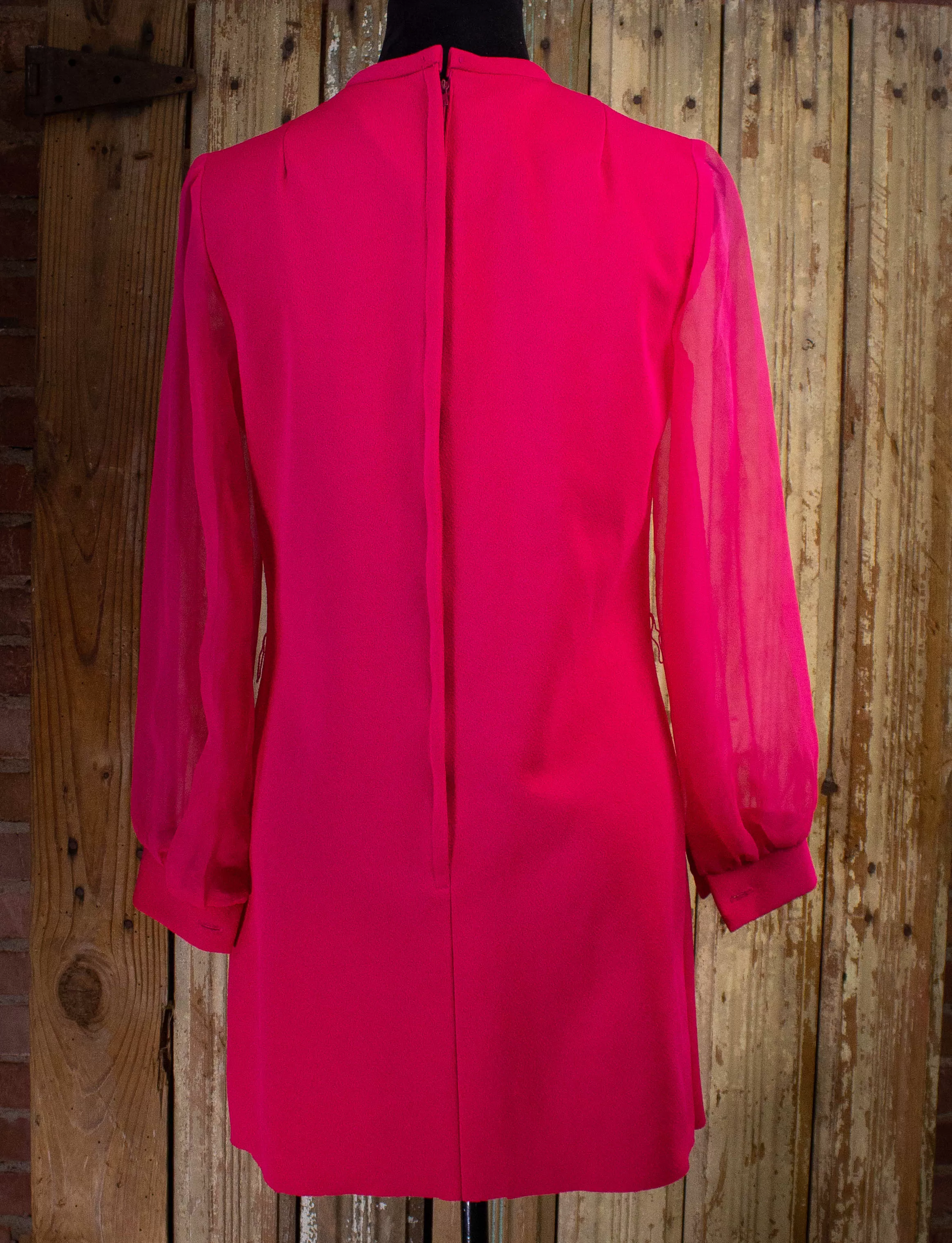 Vintage Fuchsia Sheer Sleeve Mini Dress 1970s M