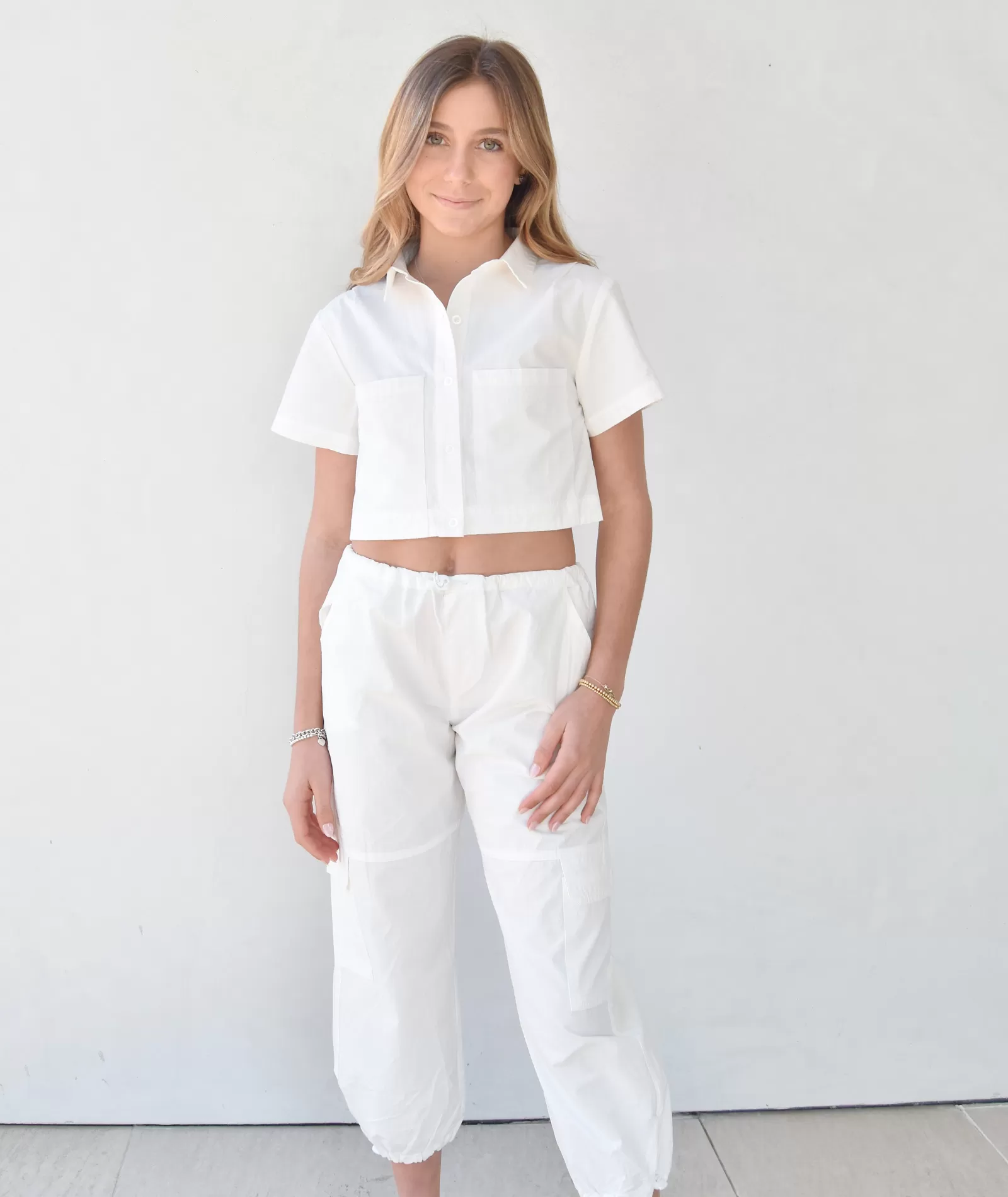 Vintage Havana Girls Crop Button Down