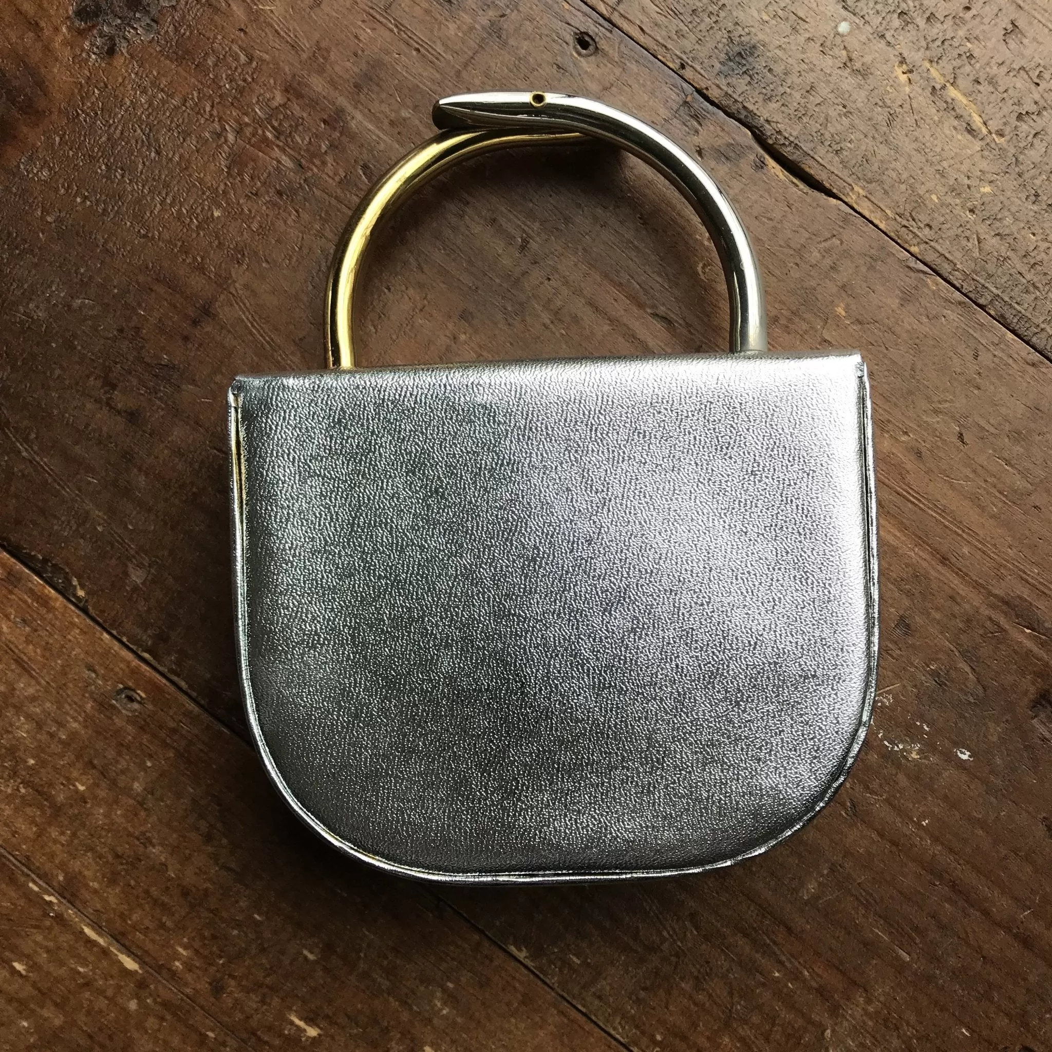 Vintage Silver Lame Clutch by Arnold Scaasi with Altering Gold and Silver Handles.