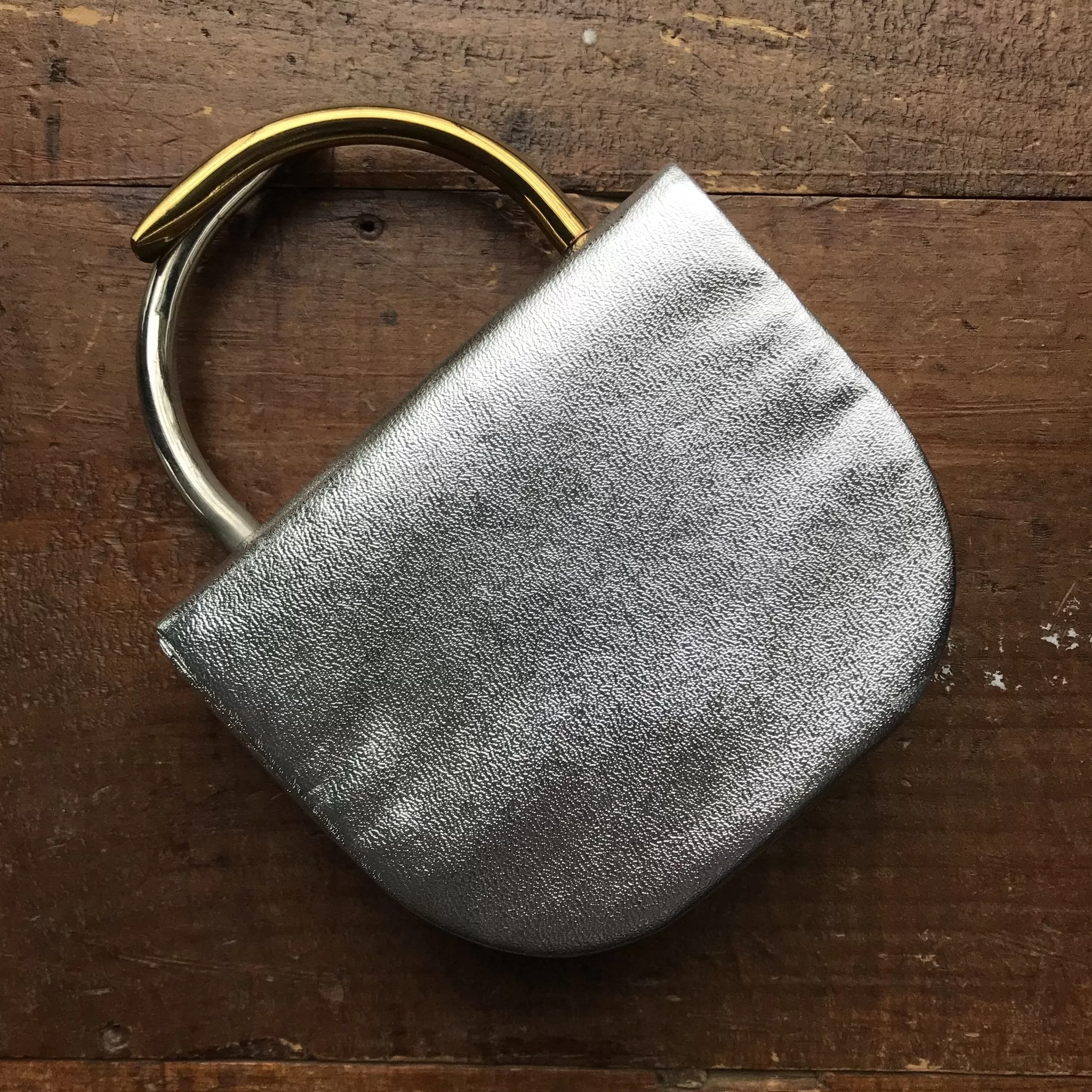 Vintage Silver Lame Clutch by Arnold Scaasi with Altering Gold and Silver Handles.