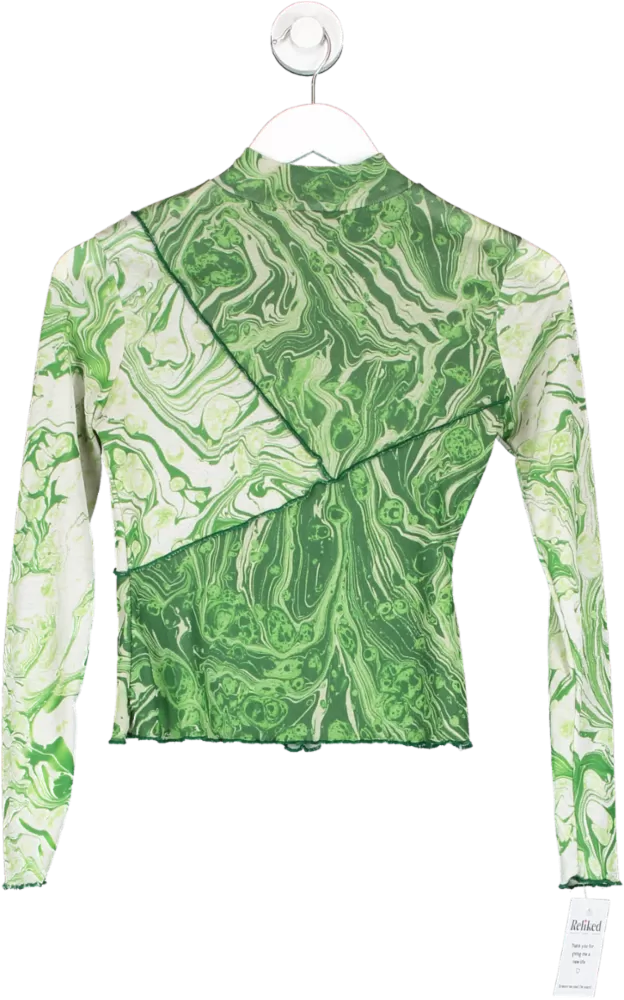 Warehouse Green Swirl Mesh Top UK 8